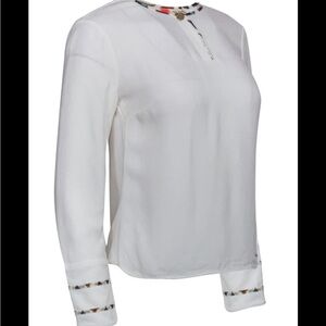 Ted Baker - White Long Sleeve Blouse w/ Aztec Print Trim